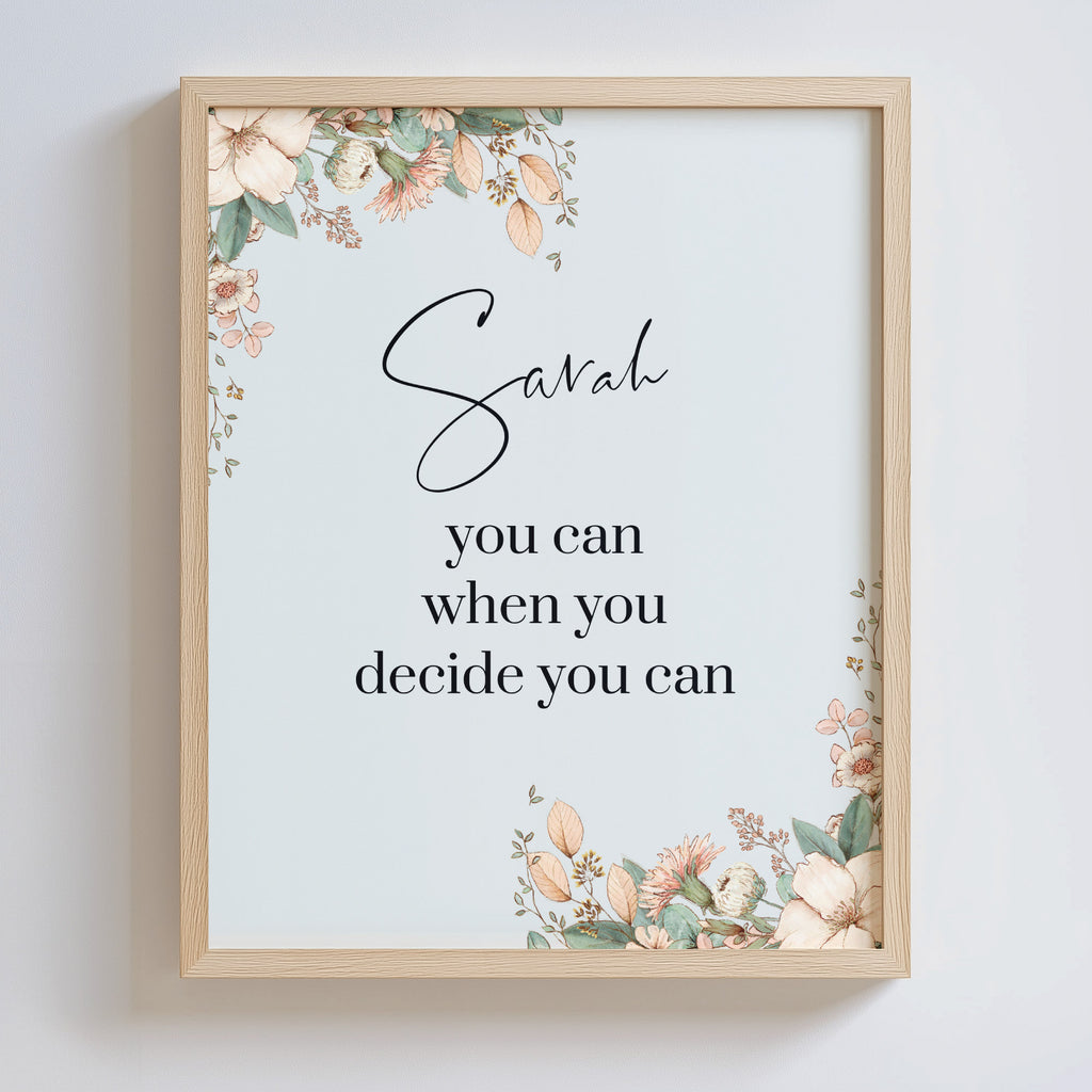 Custom name botanical wall art print — delicate floral illustration with elegant typography