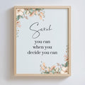 Custom name botanical wall art print — delicate floral illustration with elegant typography