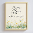 Framed personalized motivational quote with floral design on a light background